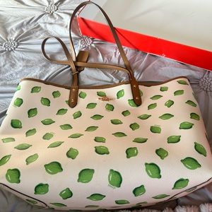 COACH lime/brown reversible tote with dust bag